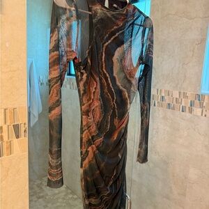 Zara Long Sleeve Marble Print Dress